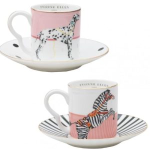 Set 2 tazze caffè Dog e Zebra by Yvonne Ellen