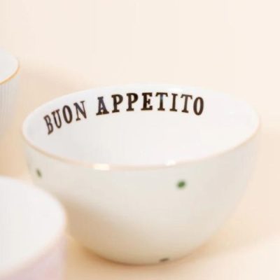 Set 4 bowls cereals Slogan By Yvonne Ellen dettaglio dell'interno Buon Appettito